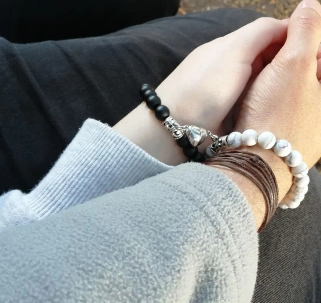 Magnetic Heart Beaded Couple Bracelet - For Him & Her @499 + Free Delivery